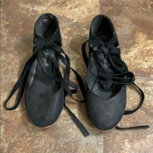 Free People Leather Lace Up Ballet Slippers